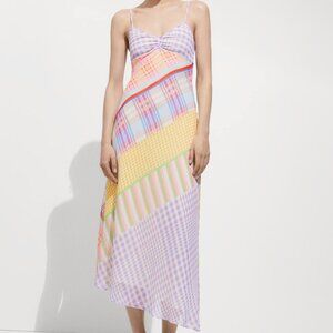 Mango mixed check print midi dress in purple / printed strap dress